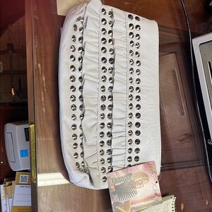 NWT Betsy Johnson white studded clutch